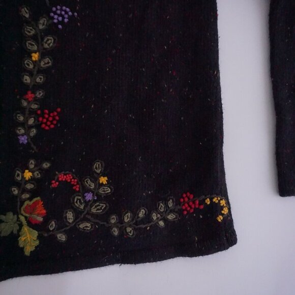 Vintage Craft & Barrel Black Zip-Up Knit Cardigan Embroidered Grapevine Fruit M - Picture 6 of 12